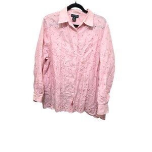 Lauren Ralph Lauren Pink Long-Sleeve100% Linen Button-Up Eyelet Blouse Size 2XL